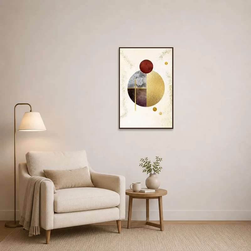 Geometric Elegance art creating an inspiring mood in a cozy reading corner.