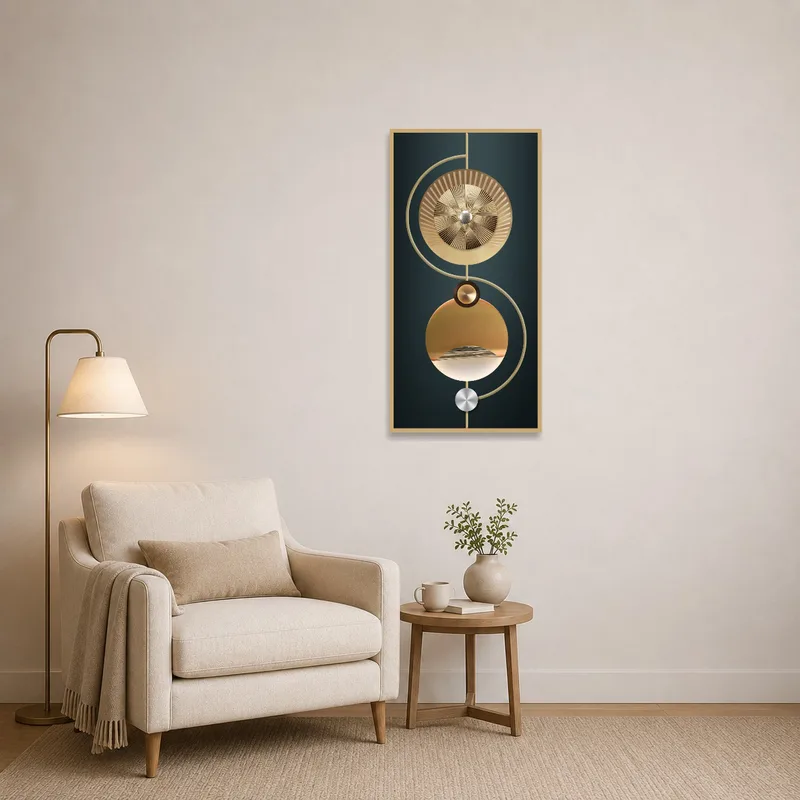 Gleaming geometric art providing a stylish touch to a cozy reading corner.