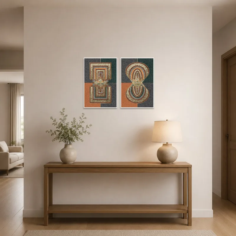 The entrance hall features the abstract set welcoming guests.