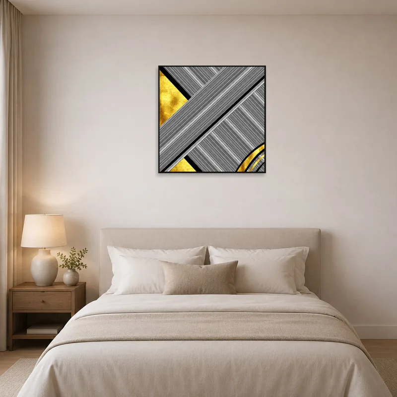 Elegant geometric piece with gold details enhancing the serenity of a bedroom.