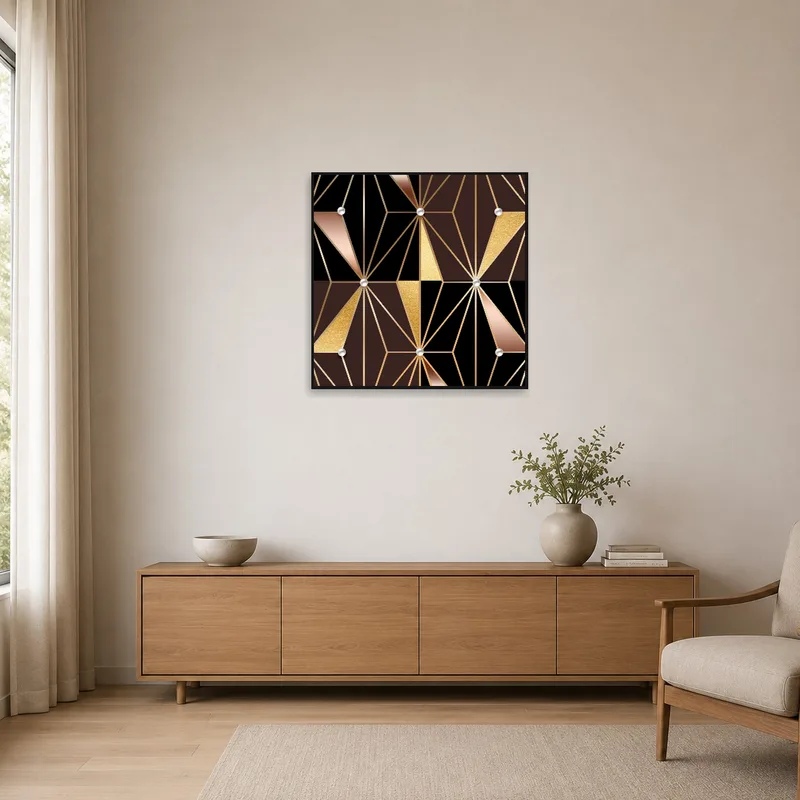Simple, elegant geometric art complements minimalistic decor.