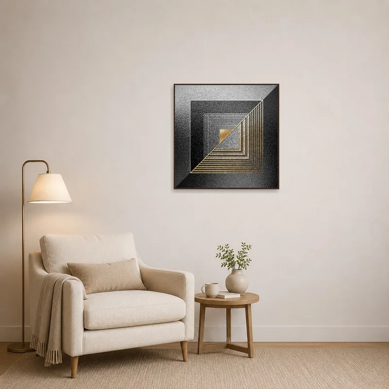 The geometric design adds a sophisticated touch to the reading corner ambiance.