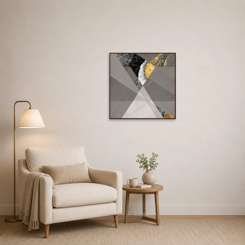 In a cozy reading corner, the abstract art print adds a touch of sophistication.