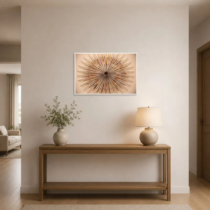 Origami circular artwork adding a stylish touch to an entrance hall.