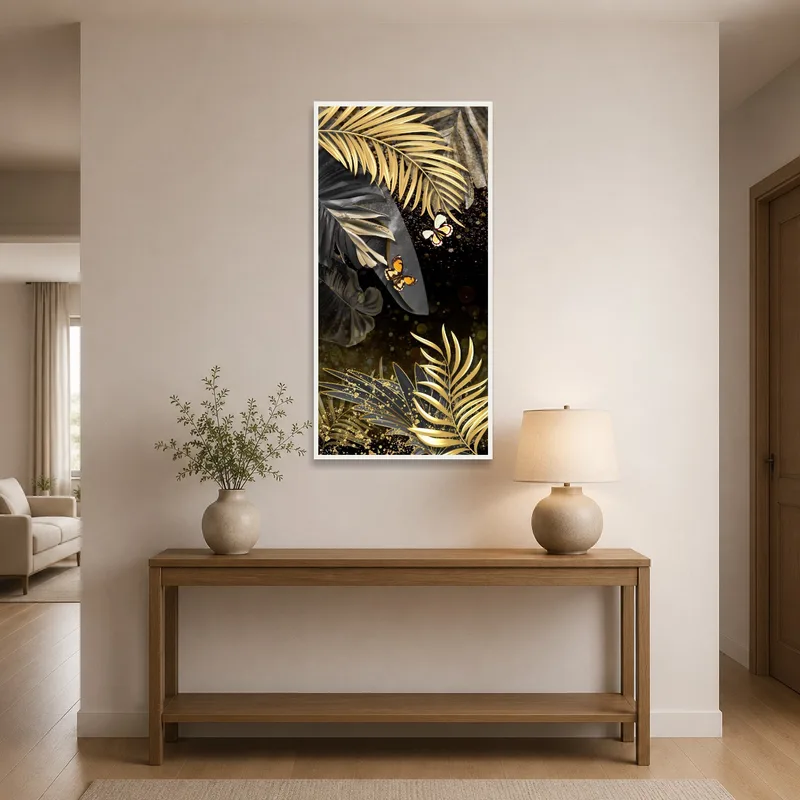 A jungle-inspired canvas greets visitors in the entrance hall with colorful butterflies.