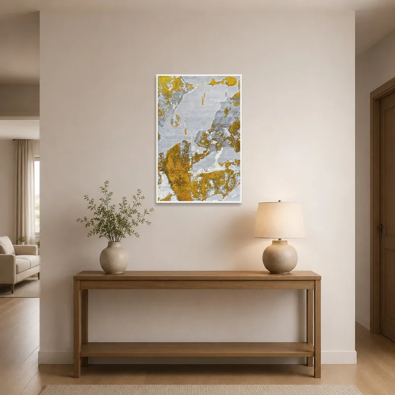 A striking abstract canvas welcomes you in a stylish entrance hall.