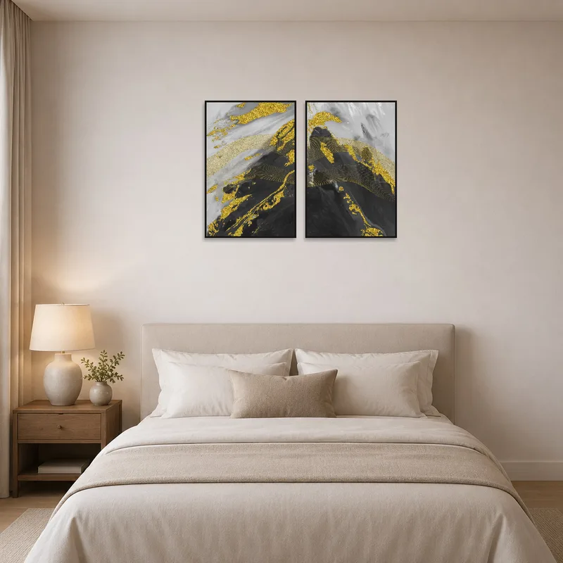 Stylish marble design adds elegance to a bedroom space.