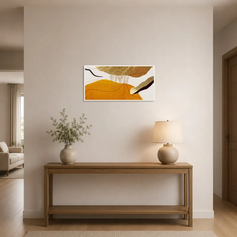 Panoramic abstract art in a stylish entrance hall.