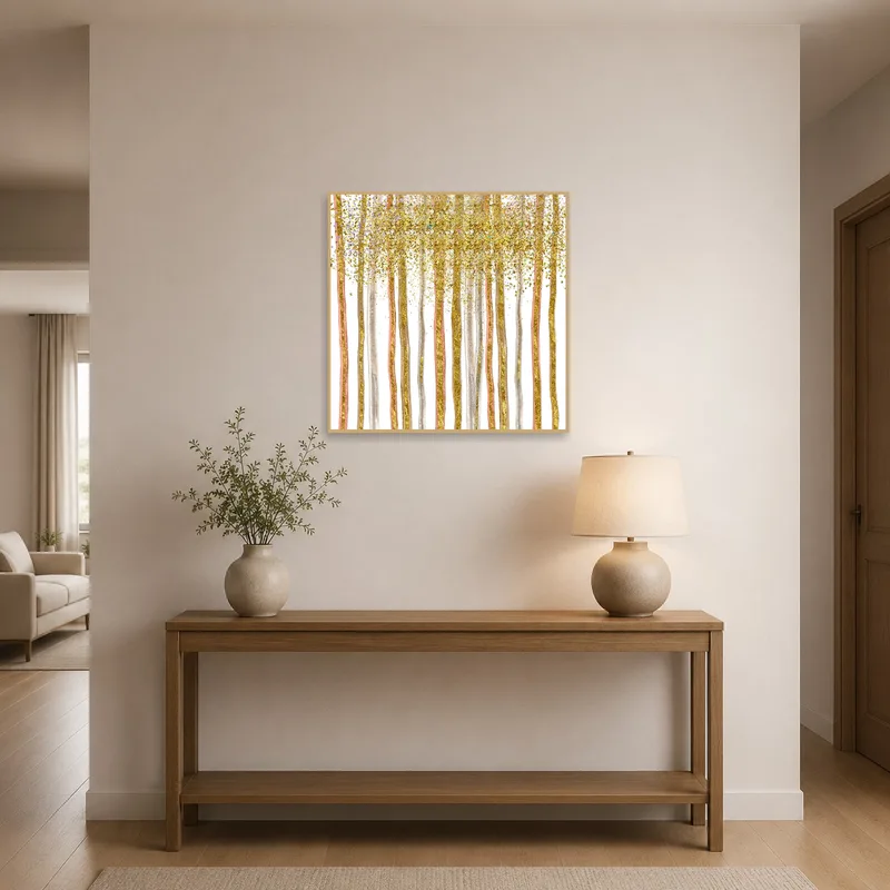 Gold and silver art enhancing the entrance hall's ambiance.