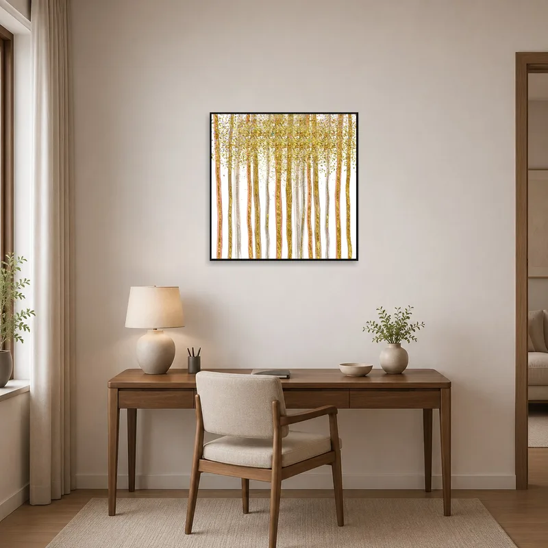 Gold and silver print bringing sophistication to a home office.