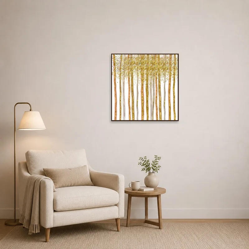 Abstract print creating a calming vibe in a cozy reading nook.
