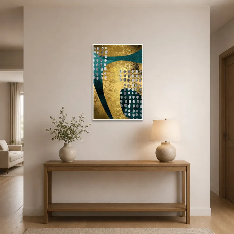 Abstract dot composition displayed in a stylish entrance hall.