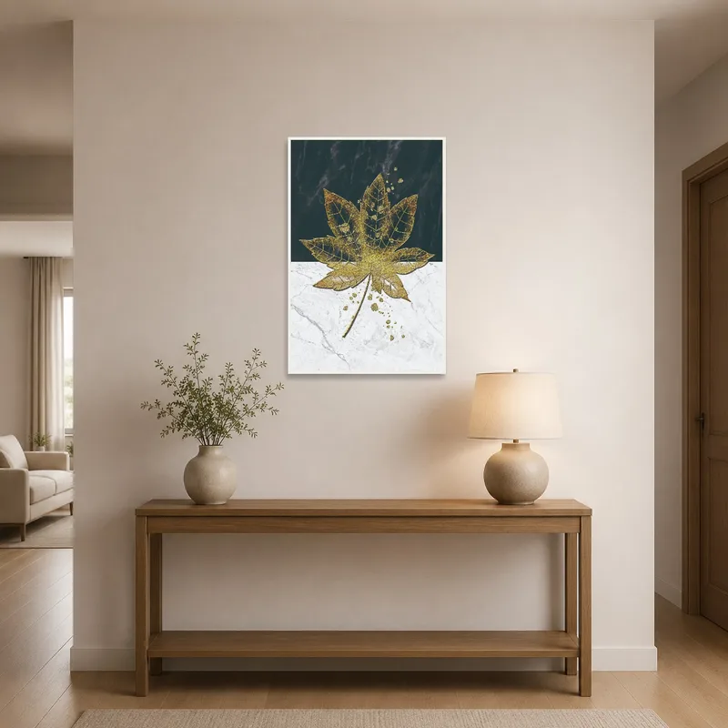 Elegant gold leaf marble art in an entrance hall setting.