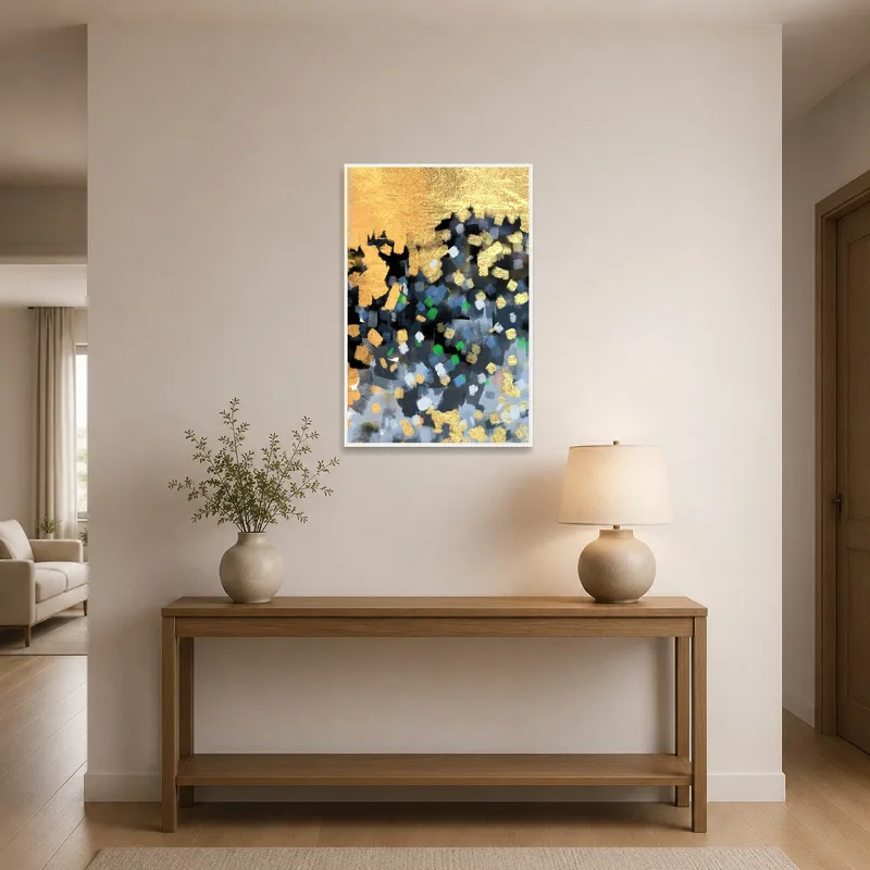 Eye-catching abstract art enhances a stylish entrance hall.
