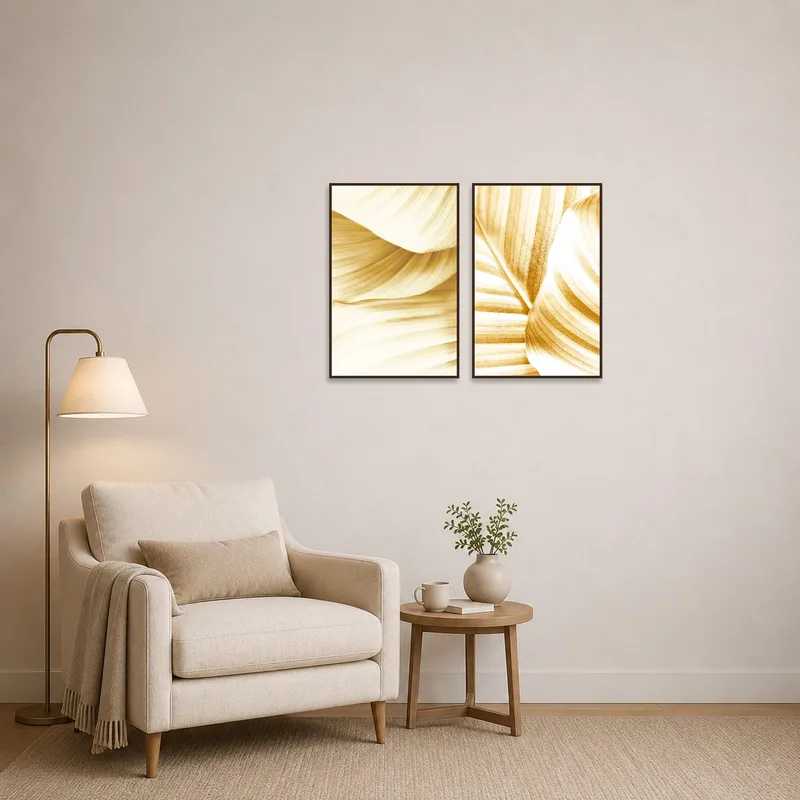 Art set adding a touch of elegance to a cozy reading corner.