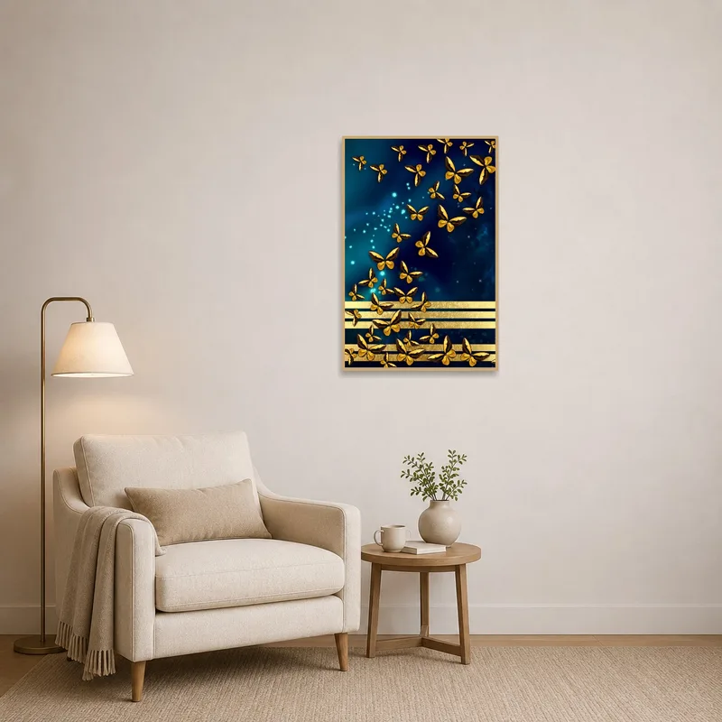 Butterfly print adds a touch of luxury to a cozy reading nook.