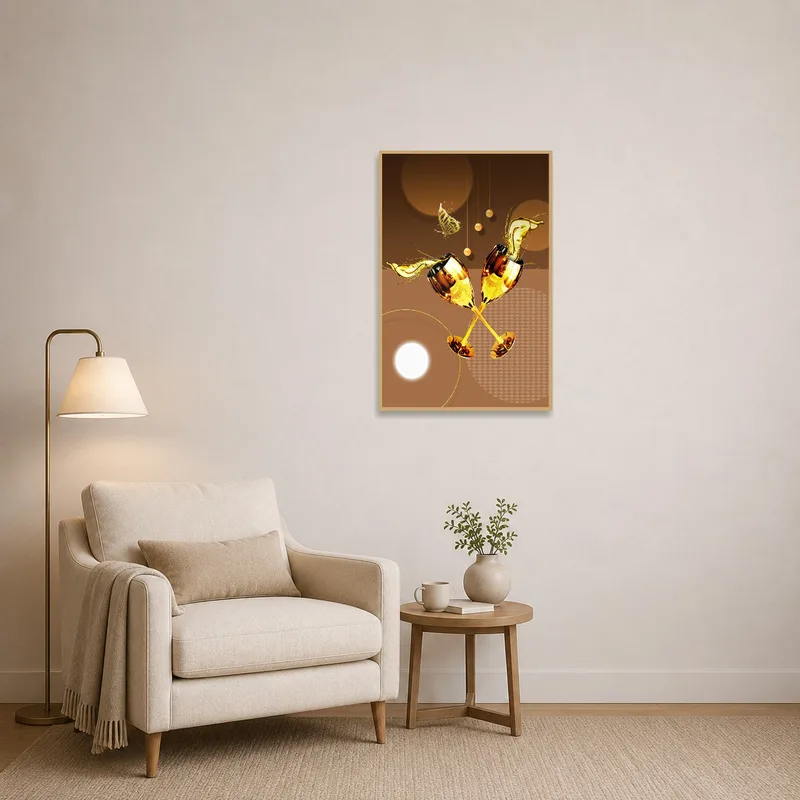 Sophisticated champagne scene enhances the tranquility of a reading corner.