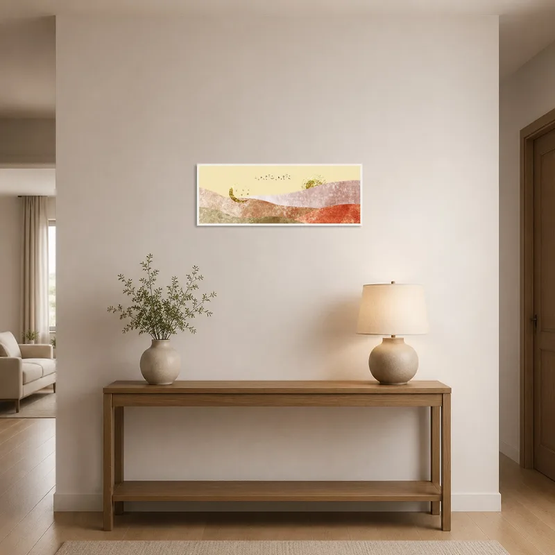 Golden Celestial Landscape art print in an entrance hall, creating a welcoming focal point.