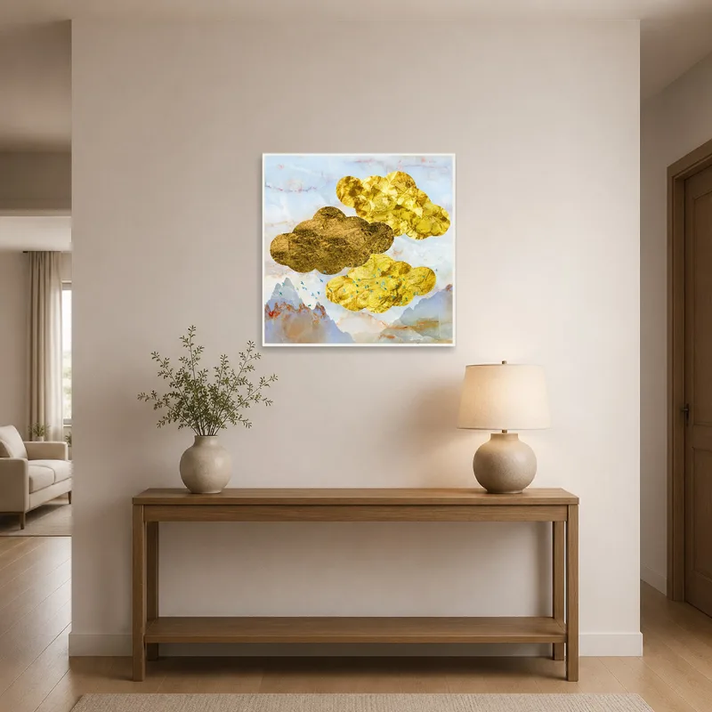 The golden mountain artwork welcomes guests in the entrance hall.