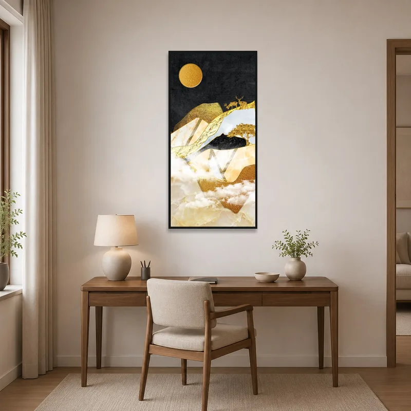Golden Deer image enhancing a sophisticated look in a home office.