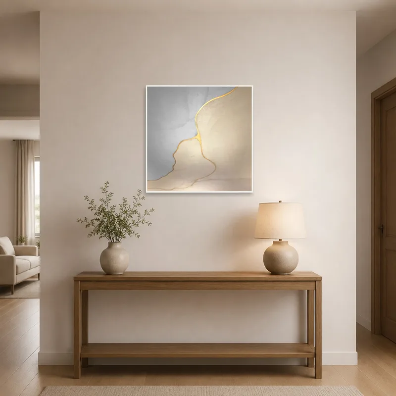 Abstract art piece adding elegance to entrance hall with a console table.
