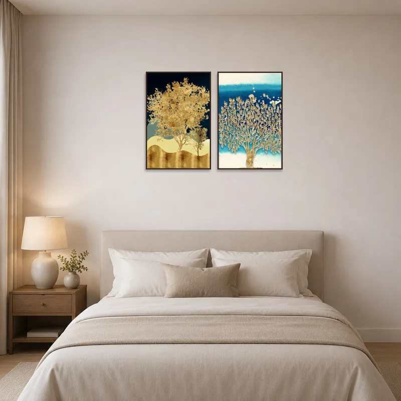 Golden Forest set providing a serene touch to a restful bedroom.