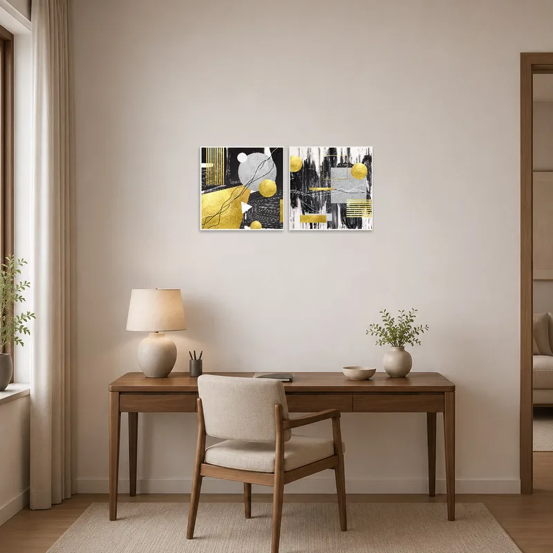 Geometric pair inspires creativity in a stylish home office.