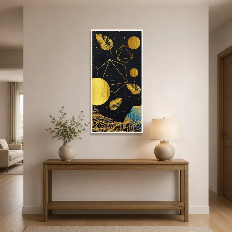 Nature abstract art welcoming guests in a stylish entrance hall.