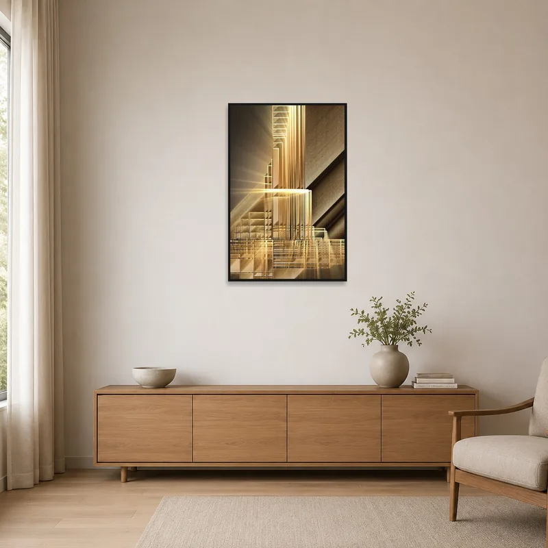 Sleek vertical geometric design on a wall in a minimalist space, emphasizing simplicity and style.