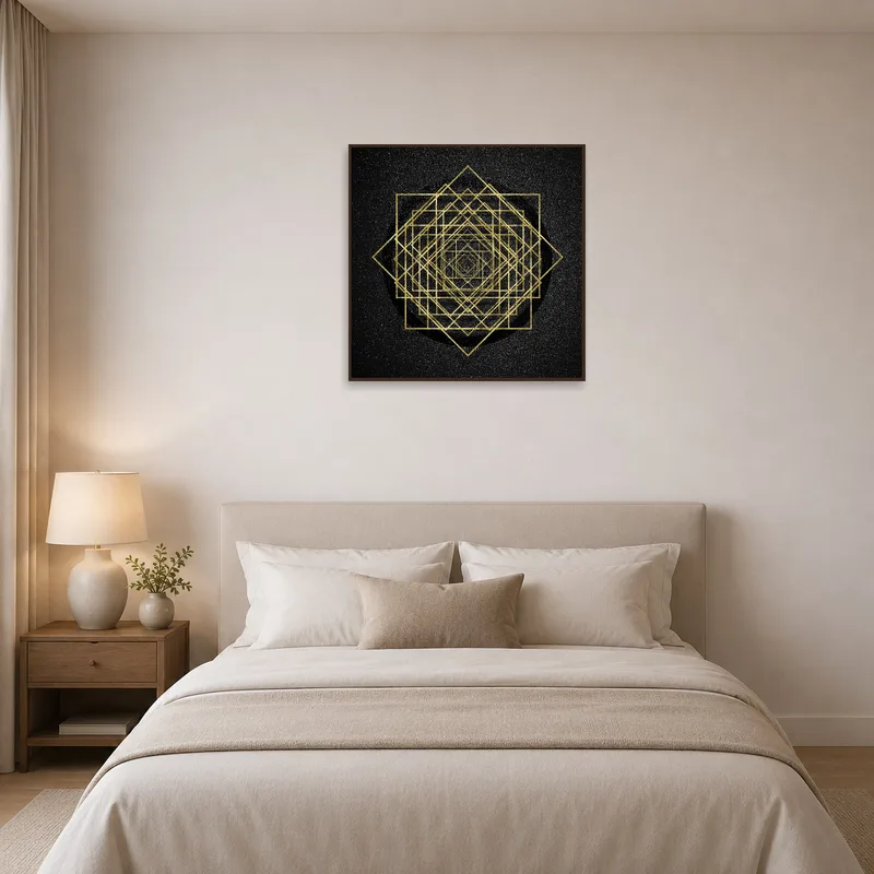 Refined geometric pattern enhancing a bedroom's ambiance.