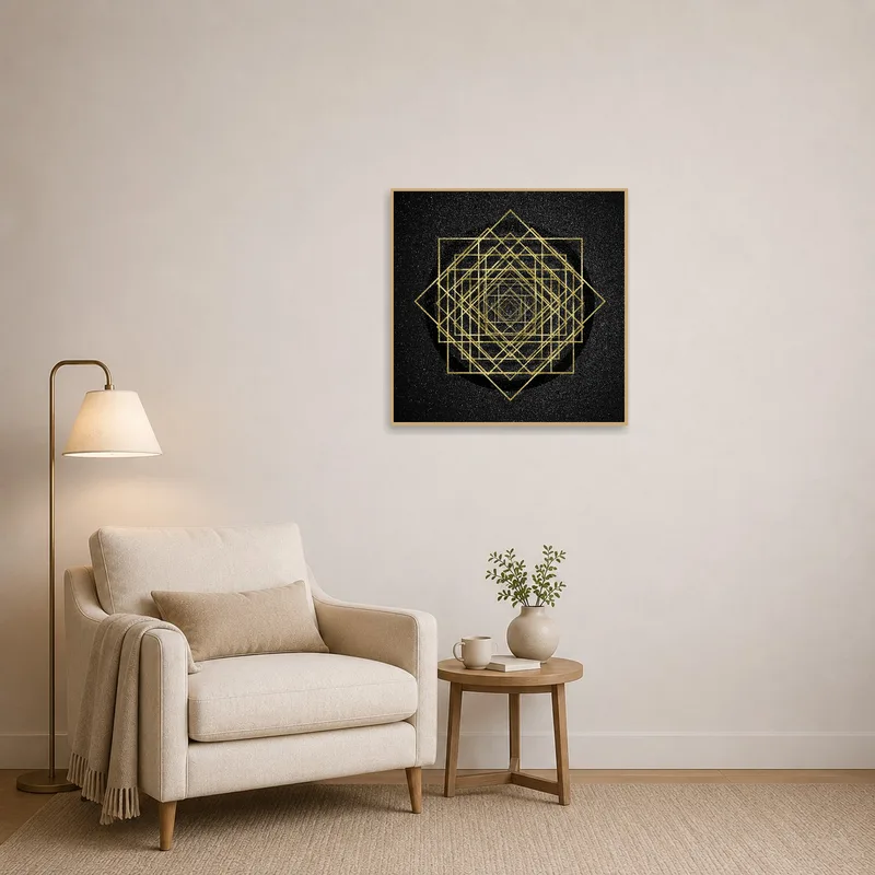 Golden geometric design adding sophistication to a reading nook.