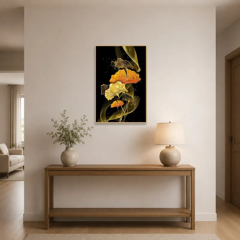 Gold leaves art creating a striking first impression in the entrance hall.