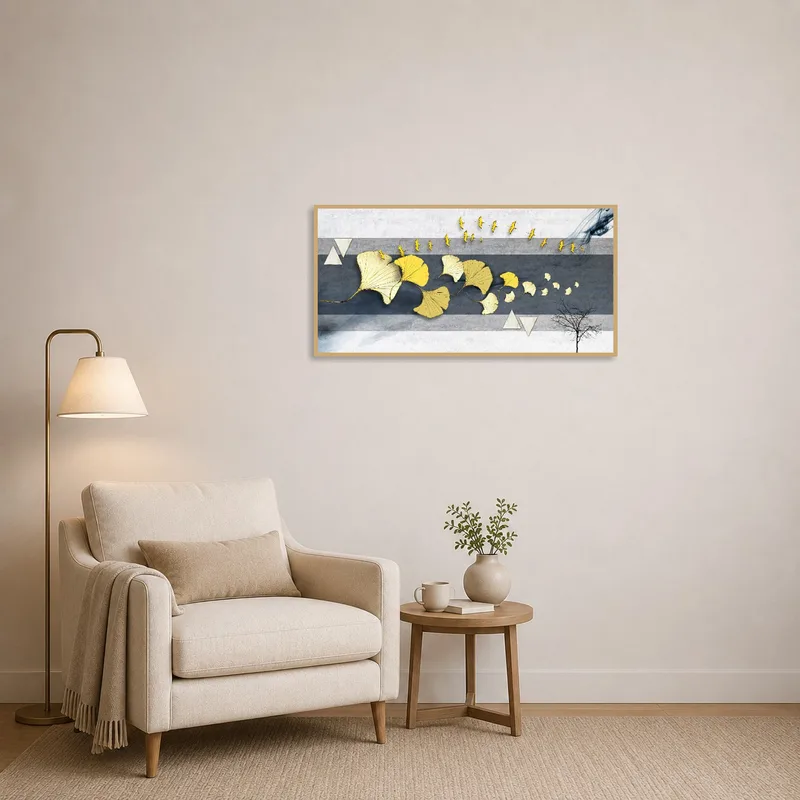 Golden Ginkgo Leaves with Birds adds charm to a peaceful reading corner.