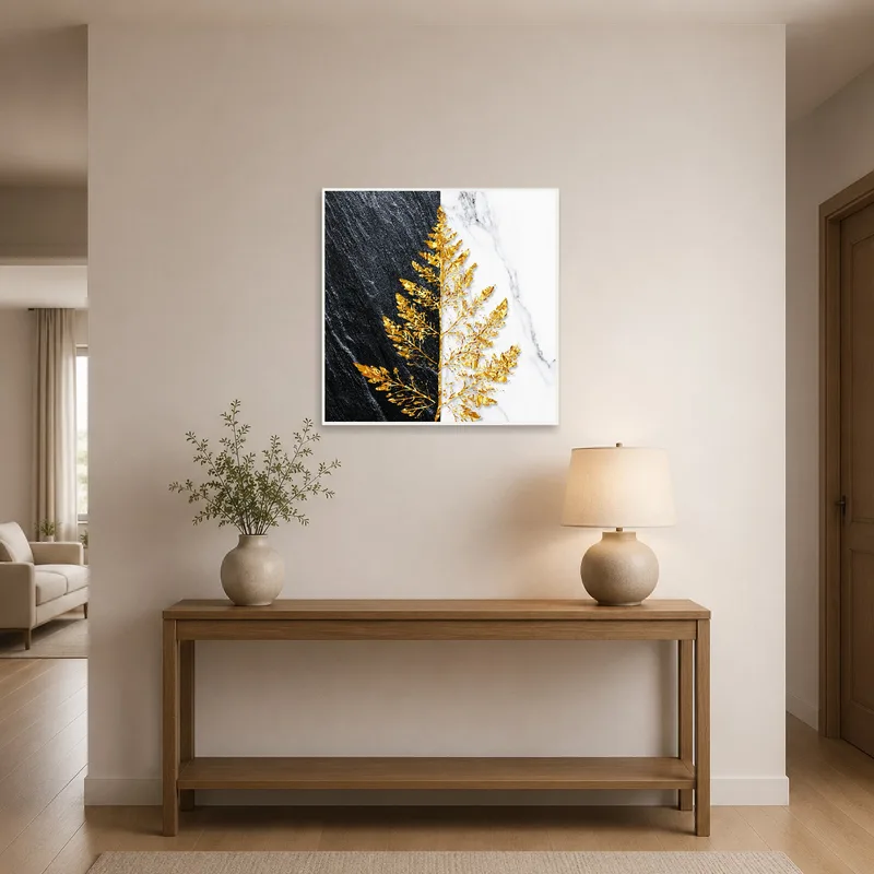 Golden leaf art enhances a welcoming entrance hall.