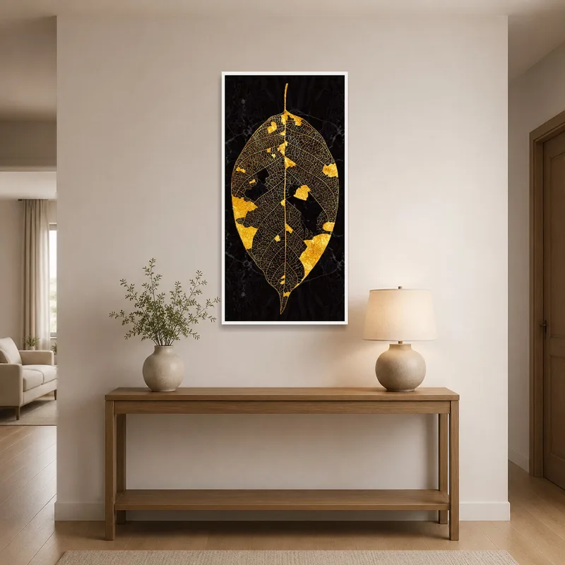 Artwork of Golden Leaf Veins displayed in a striking entrance hall.