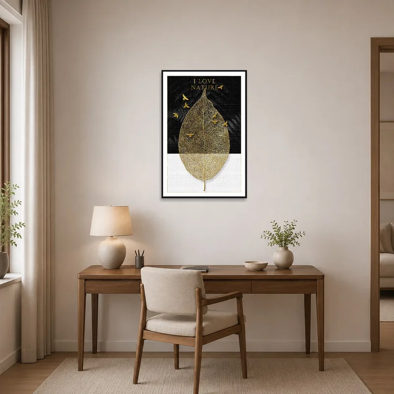 A birds and leaf design enhances the creative vibe of a home office.