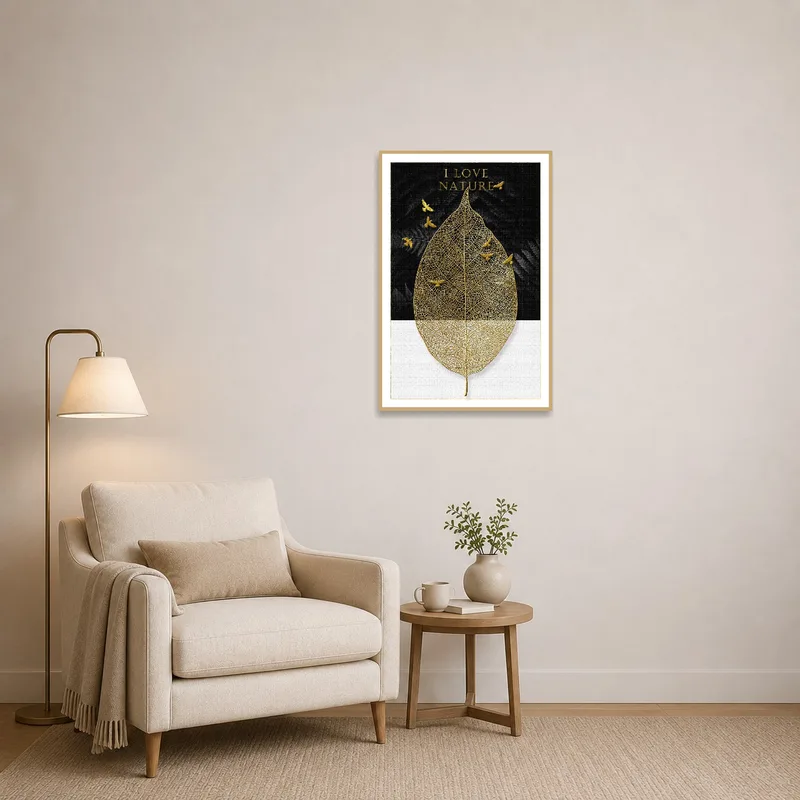Golden leaves brighten a cozy reading corner with a textured background.