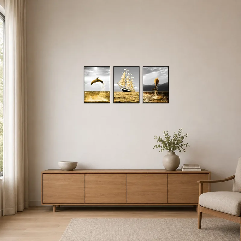 Golden Marine Journey set enhancing a minimalist, white-walled space.