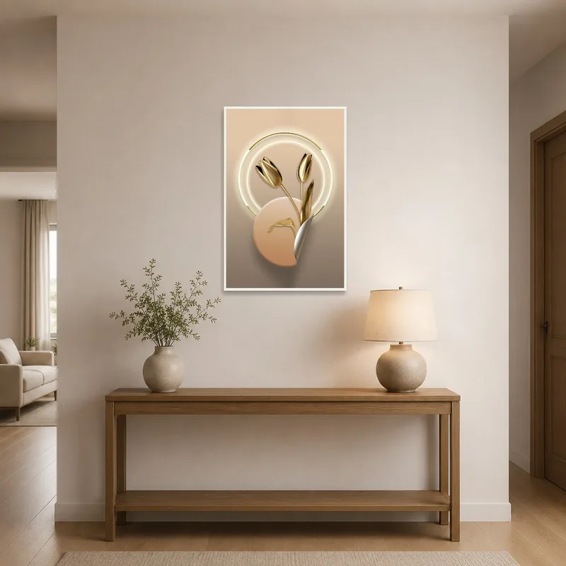 Golden Tulips artwork greeting guests in the entrance hall.