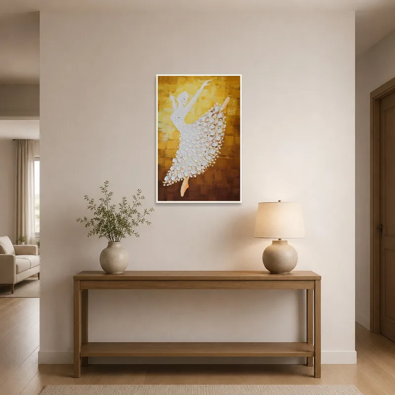 Entrance hall featuring 'Graceful Ballet Dancer in Textured Gold' adding elegance to the entryway.
