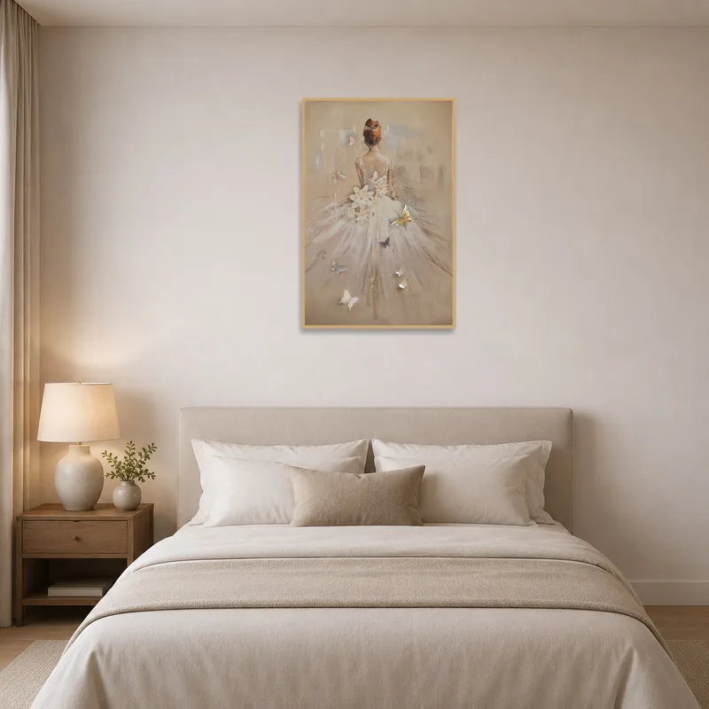 Ballet dancer with butterflies creates a serene bedroom ambiance.