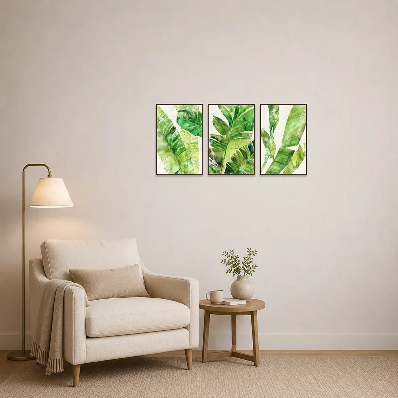 Botanical art set creating a cozy ambiance in a reading corner.