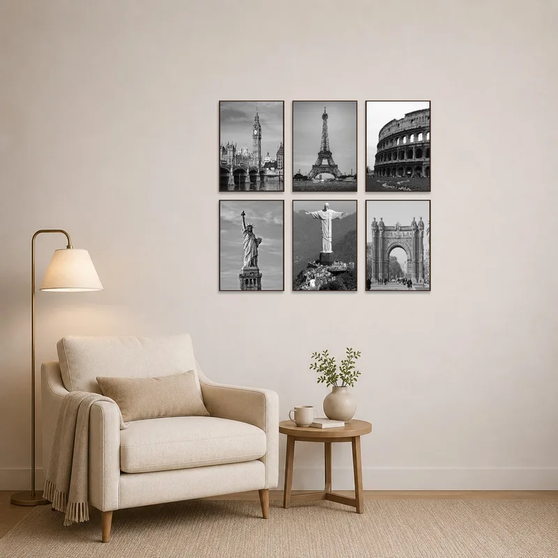 Landmark art set adds charm to a cozy reading corner.