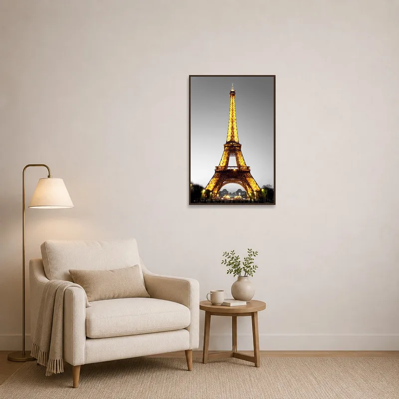 Eiffel Tower print adds charm to a cozy reading corner.