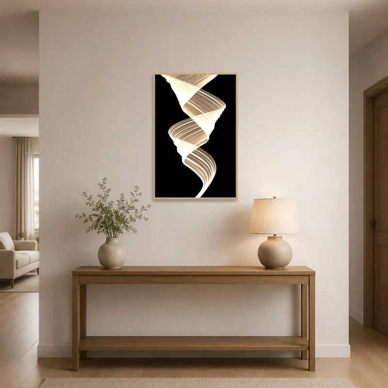 Entrance hall showcasing the vertical spiral light art.