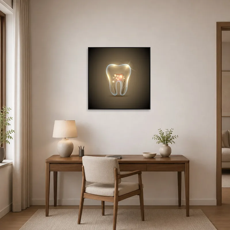 Anatomy of a tooth art displayed behind a desk in a productive home office.