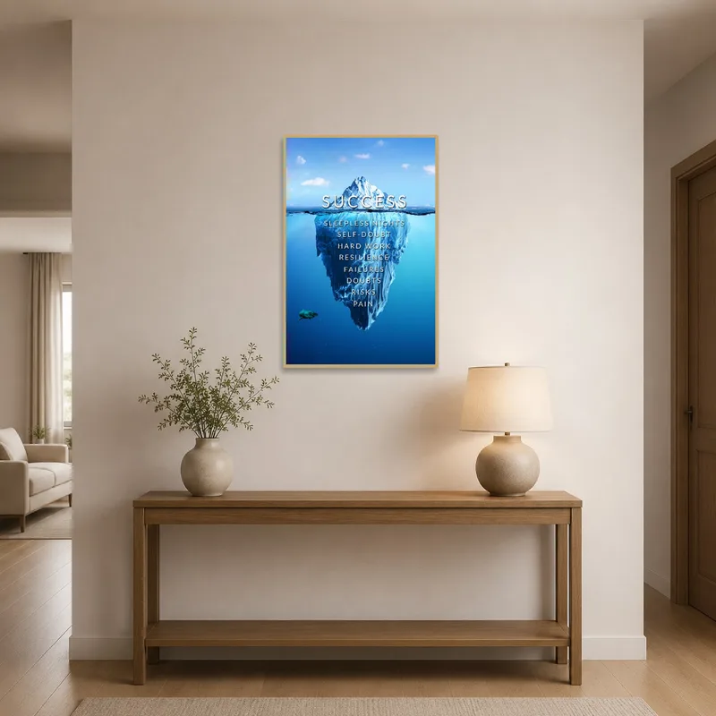 Inspiring print welcoming guests in an entrance hall.
