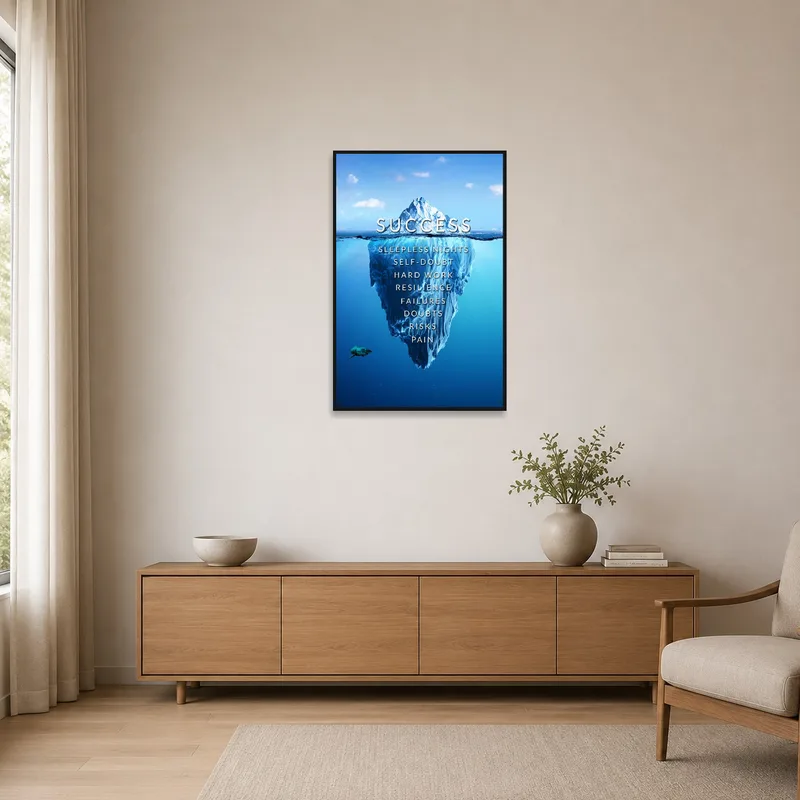 Iceberg success art piece enhancing a minimalist interior.
