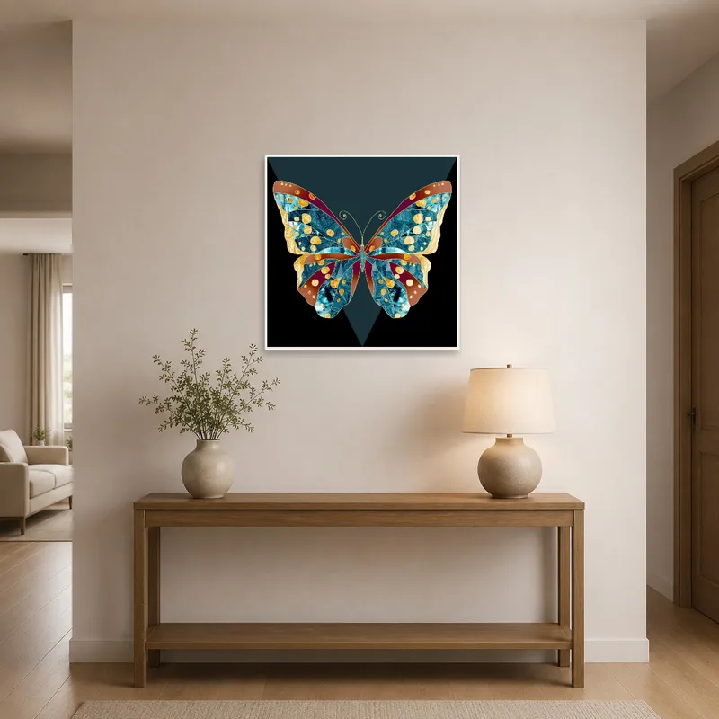 Intricate butterfly piece greets guests in the entrance hall.