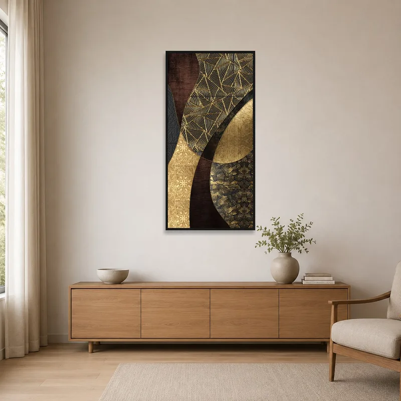 Abstract geometric art enhancing a minimalist room with clean lines and neutral tones.
